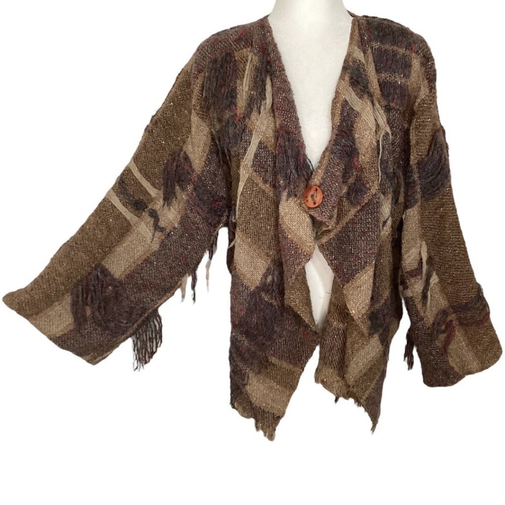 Vintage Gil Aimbez Pour/For Static Boho Fringe Knit Sweater Cardigan‎ Size Small